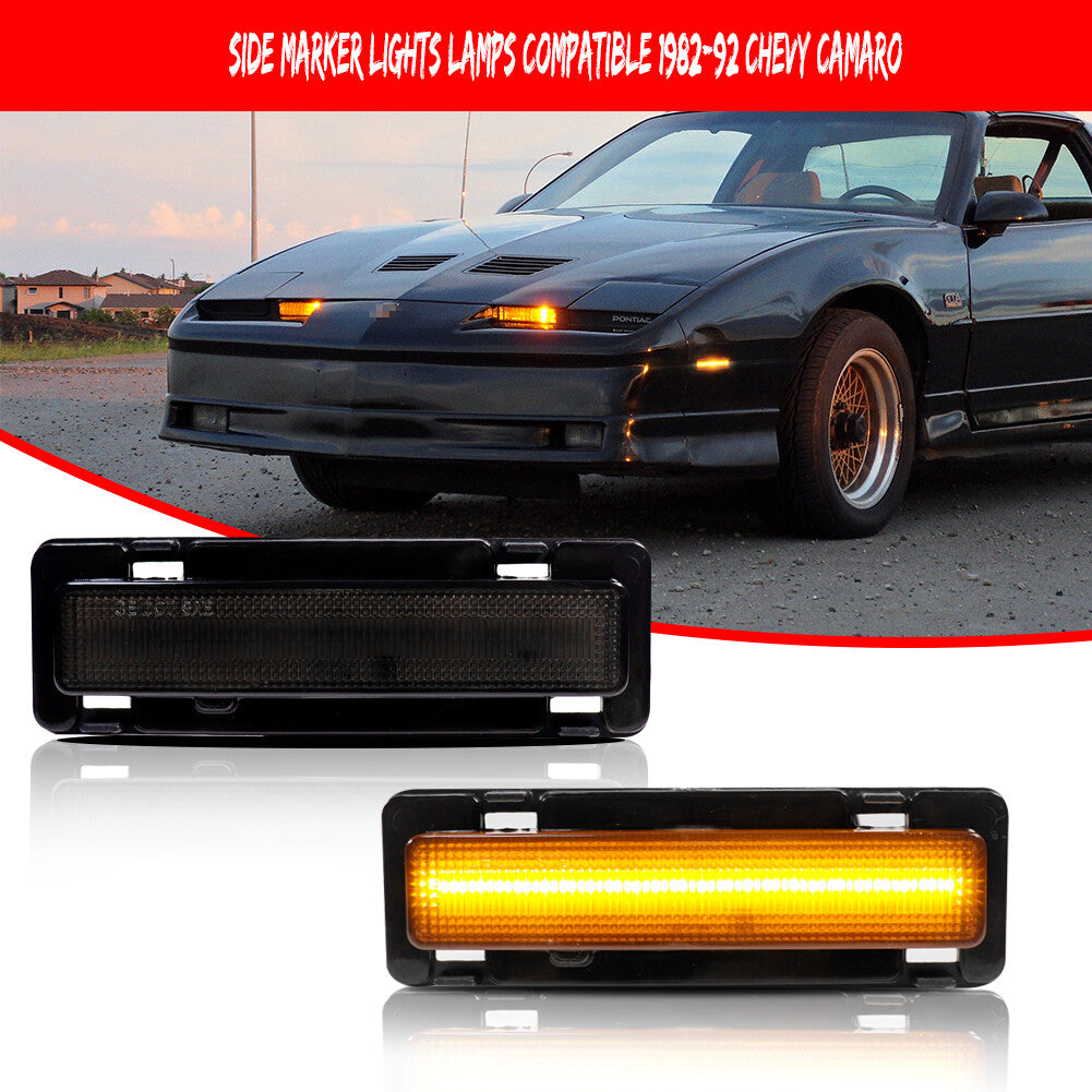 L+R Smoked LED Bumper Side Marker Lights for 82-92 for Chevrolet Camaro for Pontiac Firebird