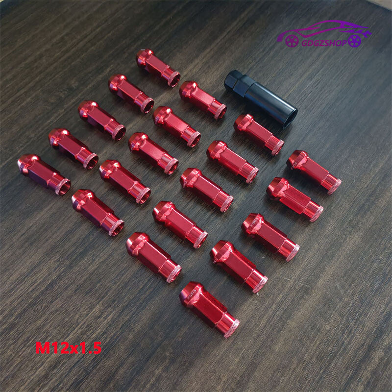 20pcs M12x1.5 Lug Nuts 48mm Steel Open End Wheel Nuts Bolts w/ Socket Key Red