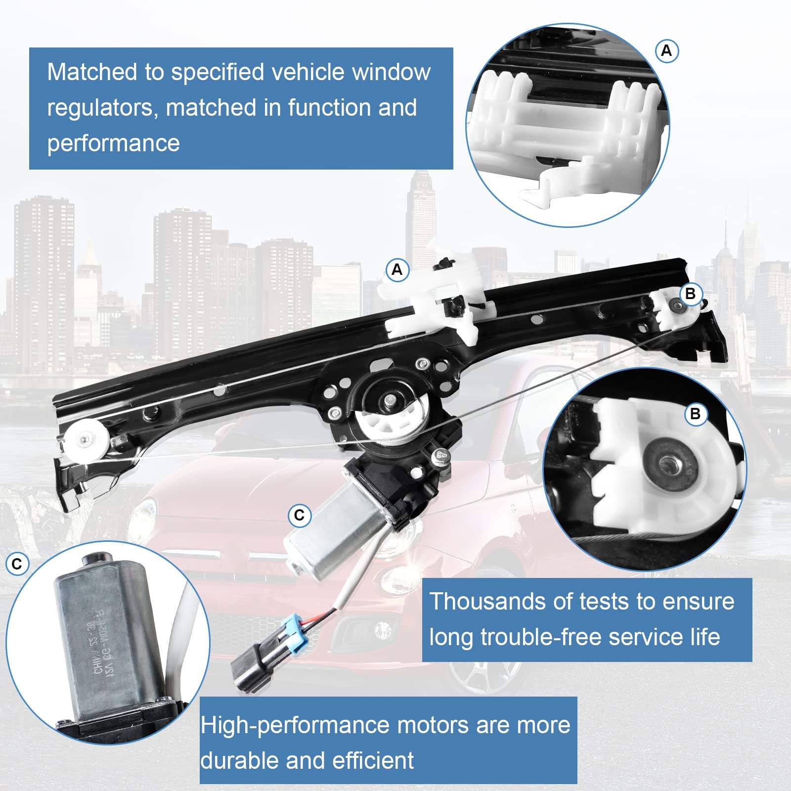 Pair Front Left Right Side Window Regulator Assembly w/Motor for Fiat 500 1.4L