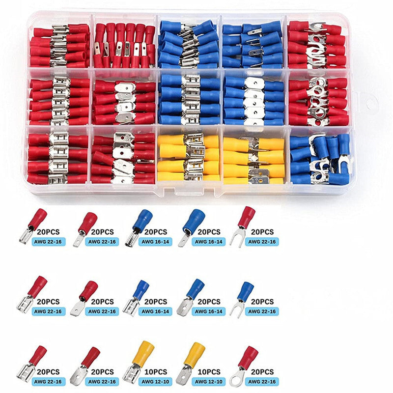 Electrical Wire Cable Connector Crimp Spade Insulated Ring Fork Spade Butt Set