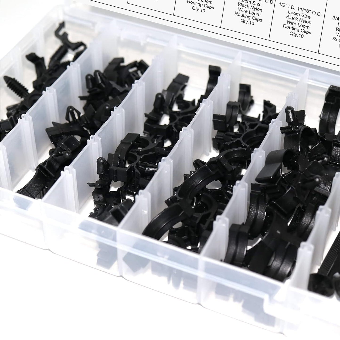 126-piece pack of automotive wire harness clips, categorized for general automotive applications.