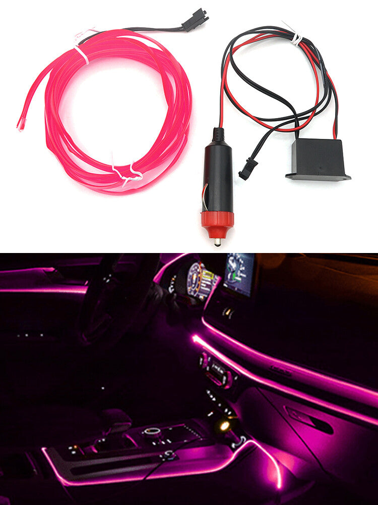 Car Interior Atmosphere LED Light Strip Wire Lamp Decor Accessories Pink 2M