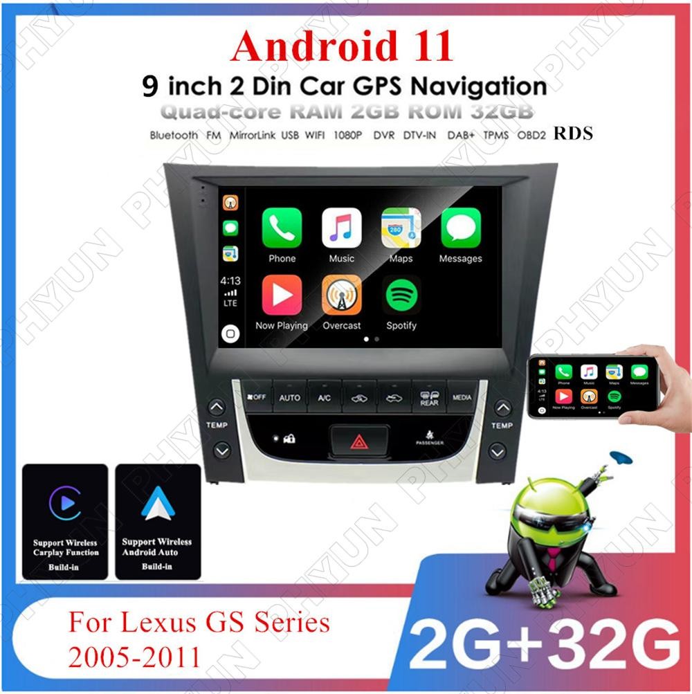 9 Android 11 Car Stereo Radio GPS Navi Wifi For 05-11 for Lexus GS Series w/Carplay
