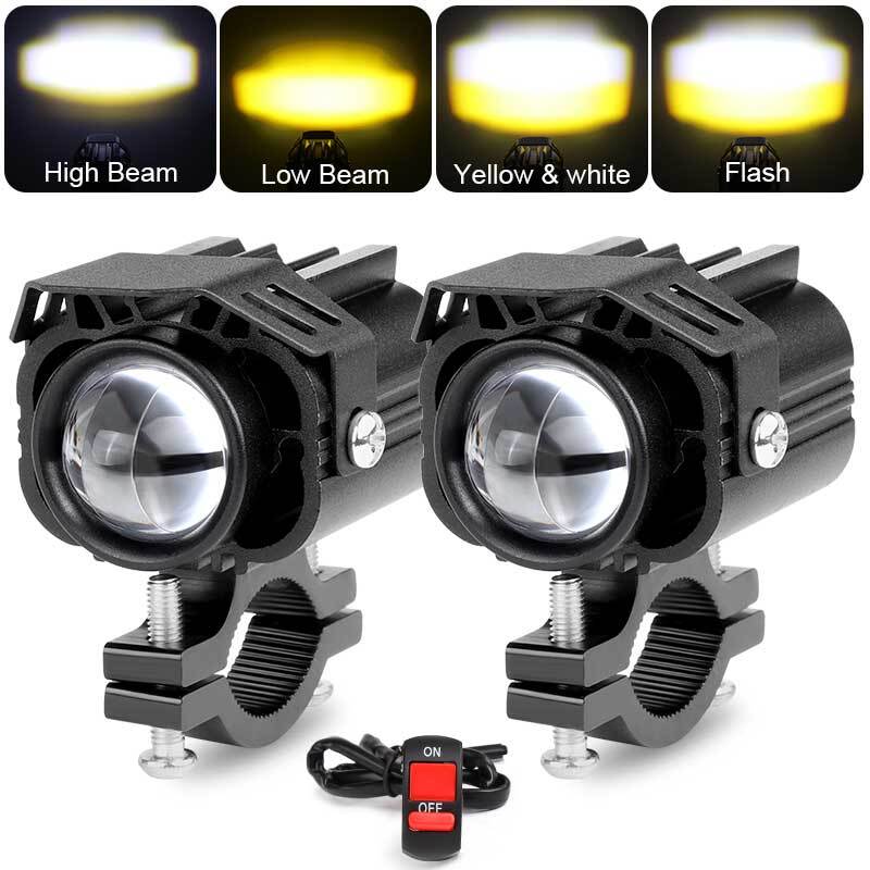 Pair YellowWhite Motorcycle ATV LED Spot Light Headlight Hi/Lo Driving Fog Lamp
