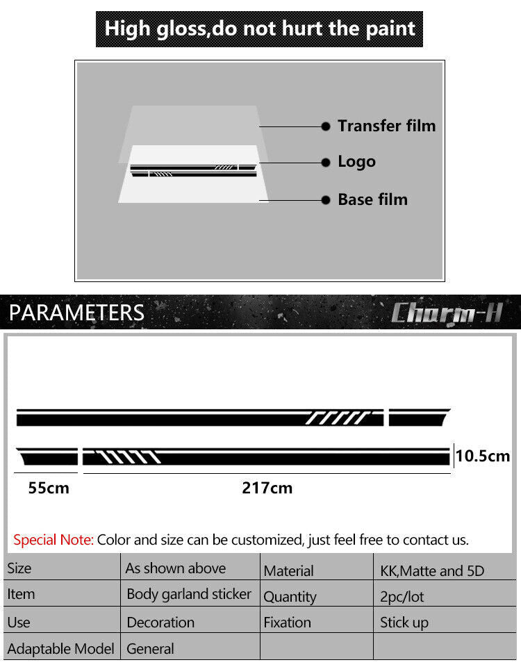 2 x 217 cm car racing strips side stickers strips decorative strips stickers