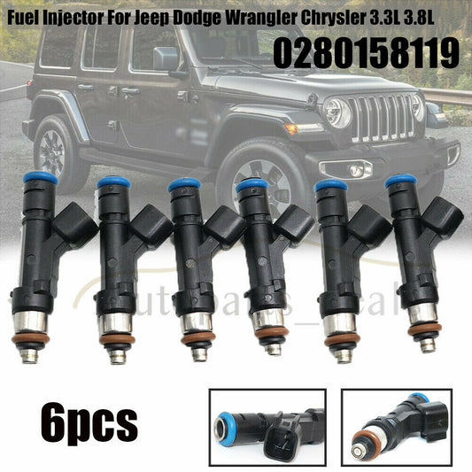 6-pack of new fuel injectors 0280158119 0486667AA, suitable for Jeep for Wrangler 3.8L, 2007-2011