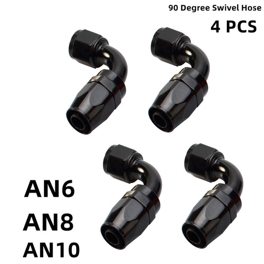 4-pack 90¡ã swivel hose connector adapters for fuel AN6, AN8, and AN10.
