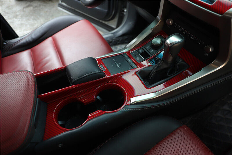Console Gear Shift Water Cup Panel Trim 4PCS for Lexus NX 15-20 Red Carbon Fiber