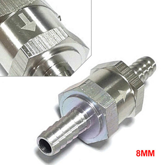 8MM One Way Check Valve Non Return Inline Aluminum Fit Gas or Diesel Fuel Silver