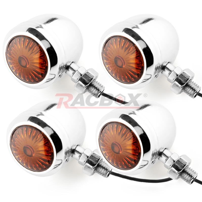 4X Chrome Motorcycle Bullet Turn Signal Amber Light Lamp For Cafe Racer Bobber