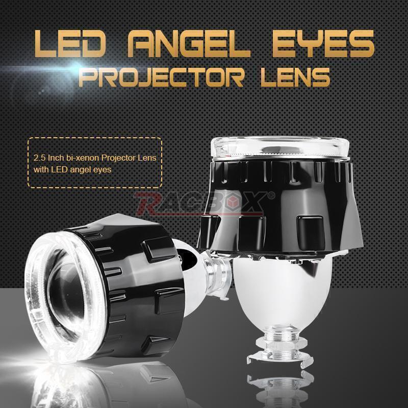 2X 2.5 LED White Angel Eyes Bi-Xenon HID Projector Lens RHD Car Headlight Hi-Lo
