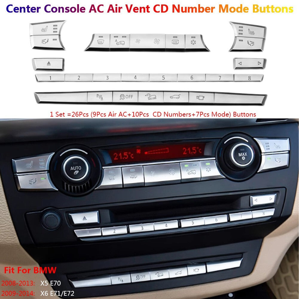 26Pcs for BMW X5 X6 E70 E71 Center Console CD Panel Air AC Button Cover Stickers