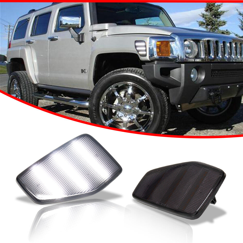 L + R Smoked White LED Side Marker Lights and Mudguard Lights for 2006-10 for Hummer H3 H3T