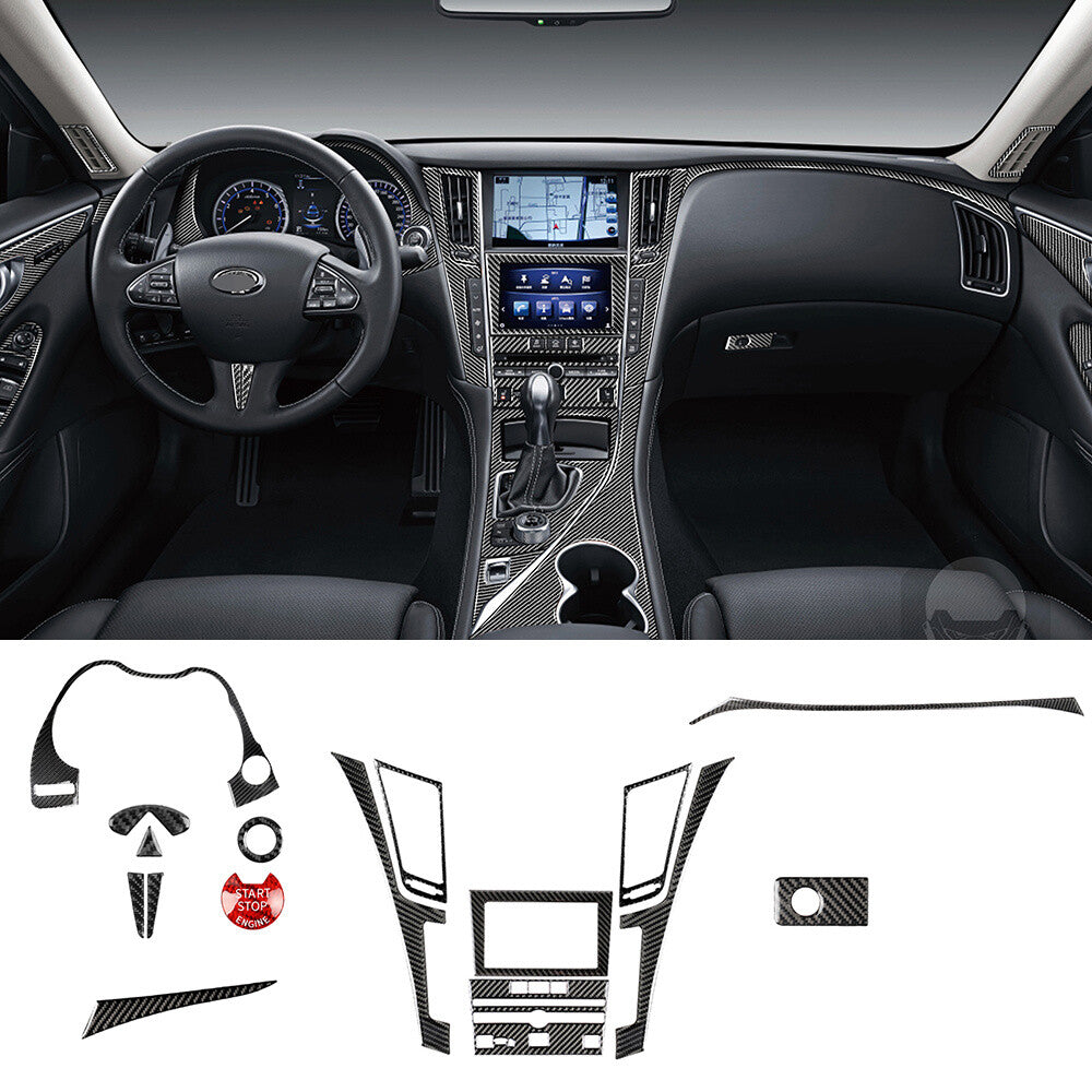 16PCS for Infiniti Q50 Q60 2014-22 Carbon Fiber Dashboard Interior Set Kit Trim