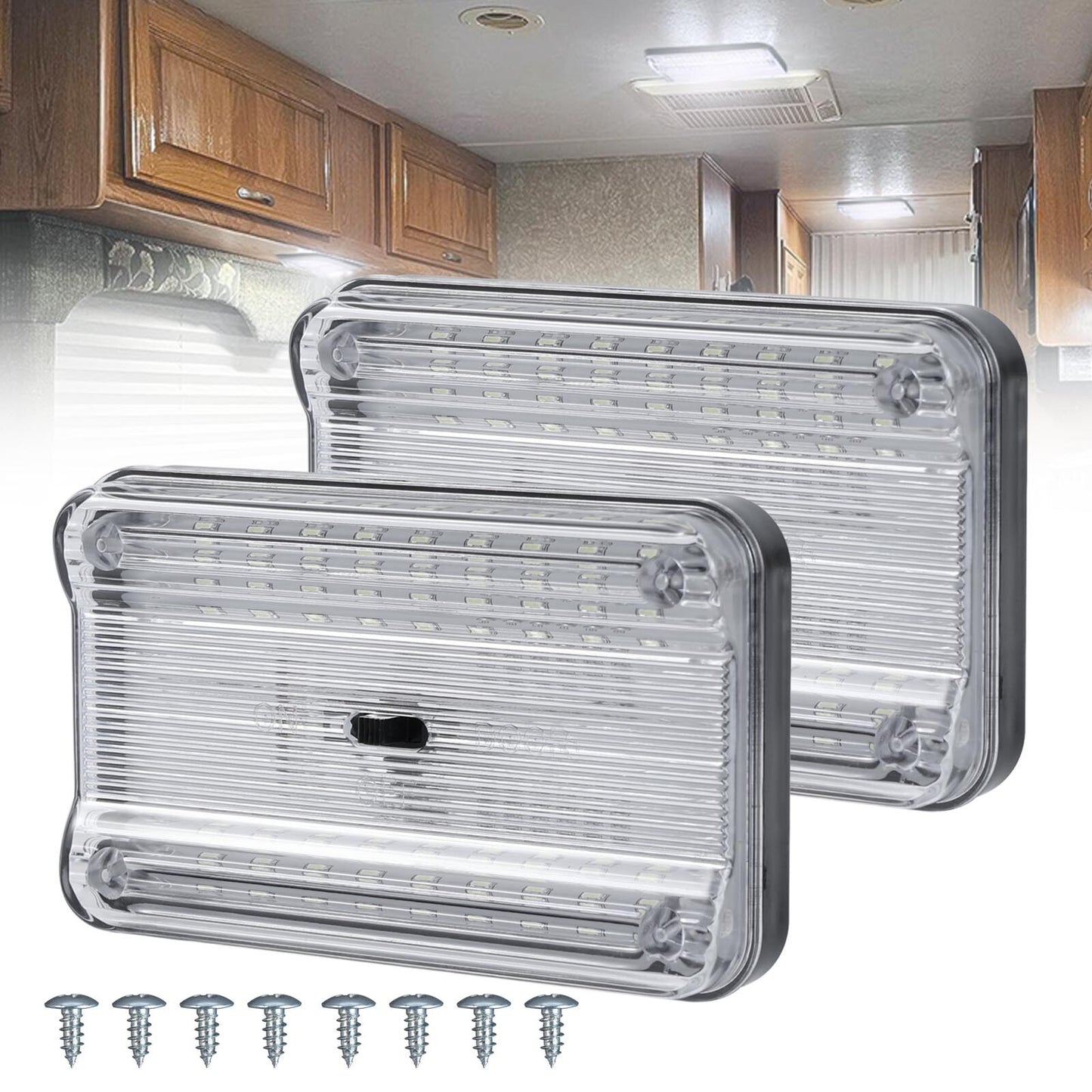 2Pcs White Trailer Ceiling Lamp Reading Lighta Interior Door Light Truck Vehicle