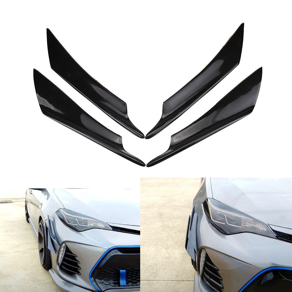 4Pc Car Bumper Lip Spoiler Wing Splitter Side Kit Trim Canards Diffuser Chin Fin