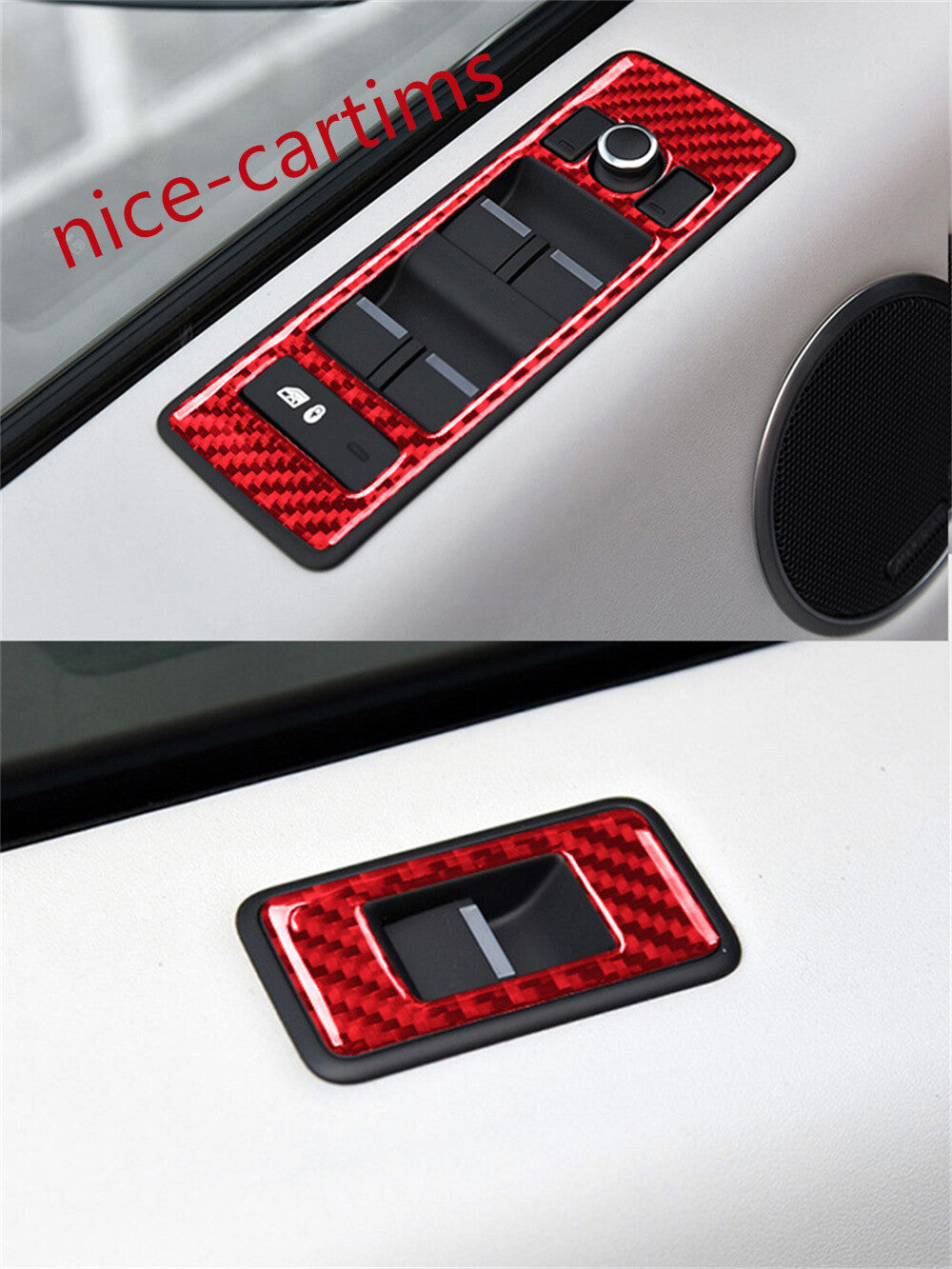 Red Carbon Fiber Window Lift Switch Button Trim For LR for Range Rover Sport 2014-17