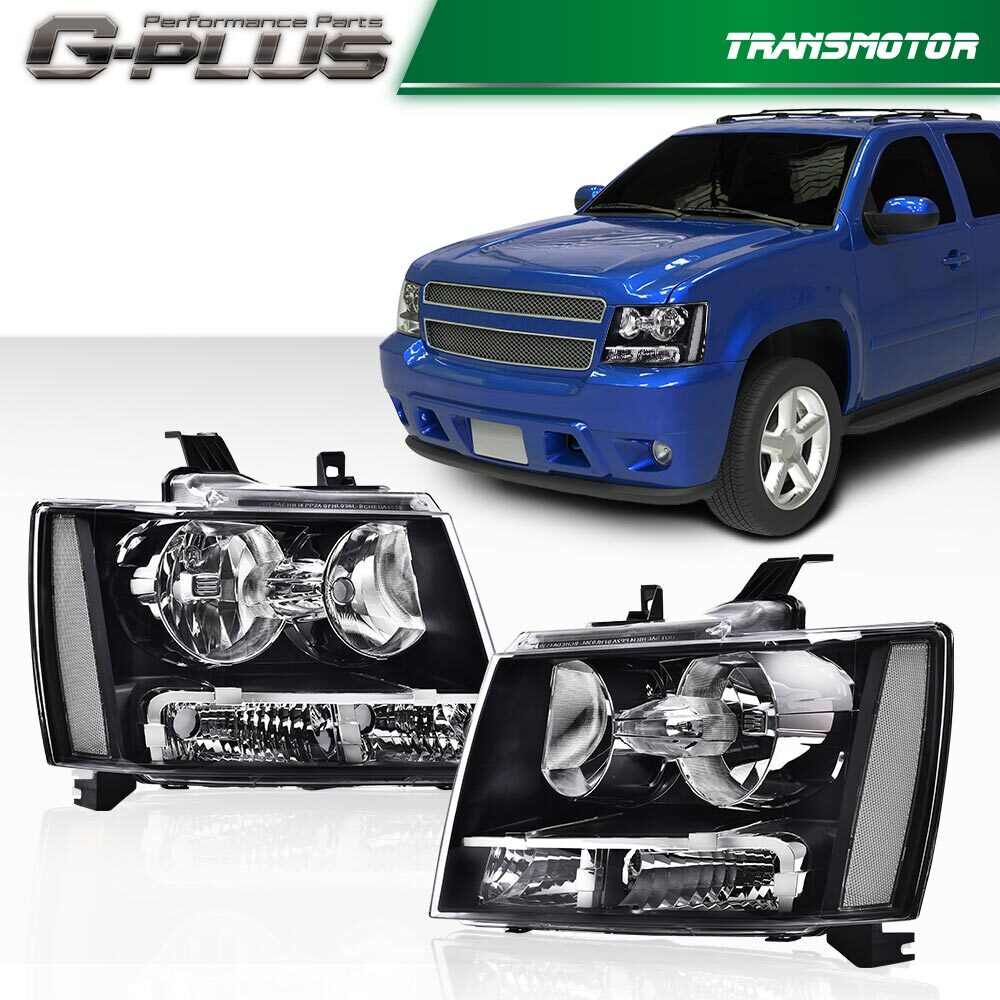 Suitable for 2007-2014 for Chevrolet Avalanche Tahoe Suburban with transparent black corner headlights.