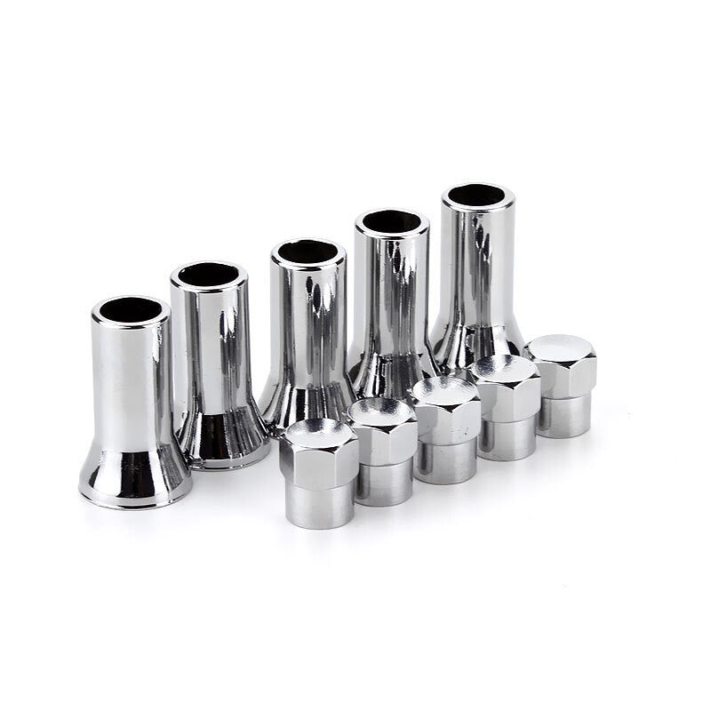 4x Silver Chrome Valve Stem Caps Covers + Long Sleeve Chromies Car/Bicycle TR414