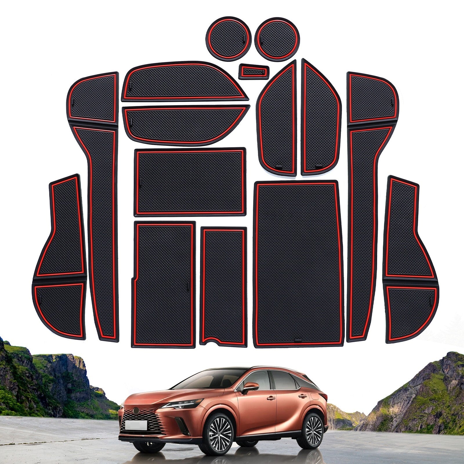 Anti-slip Car Gate Slot Mat for Lexus RX 2023 Cup Pad Interior Accessories RED