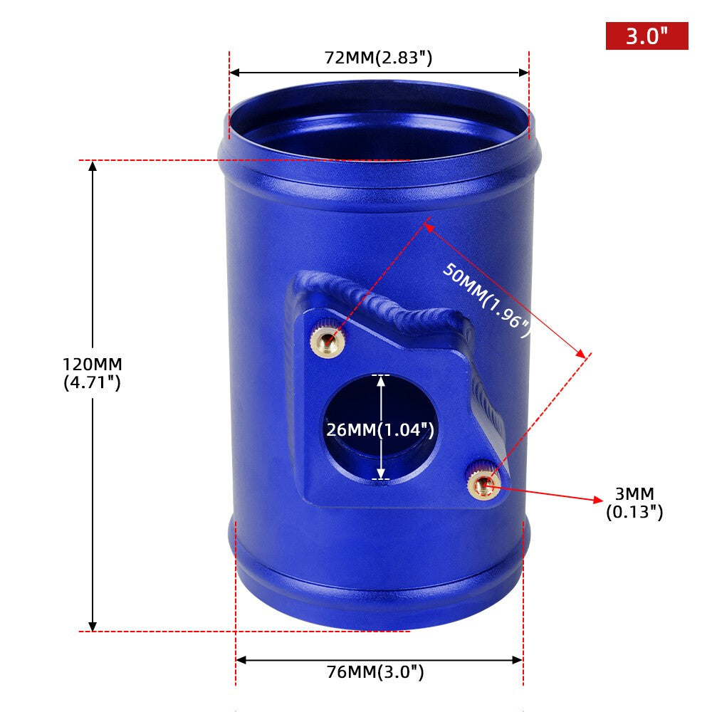 3 76mm Mass Air Flow Sensor Mount Adapter Tube for Mazda for Subaru Blue