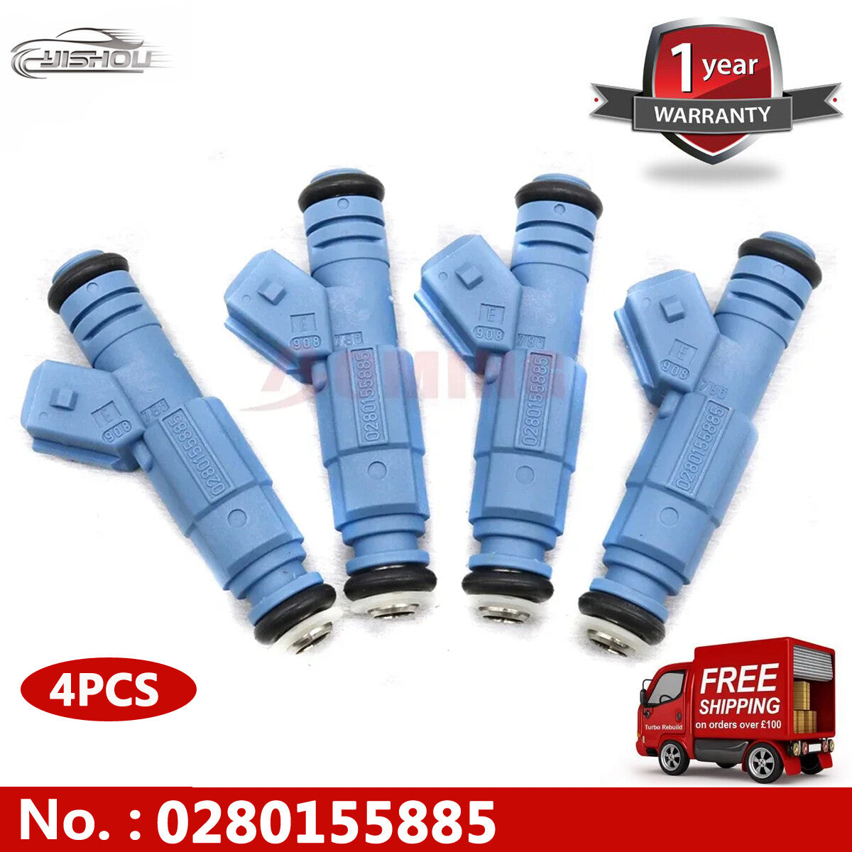 4-piece 0280155885 fuel injectors for BMW 325i 2.5L L6 1987-1993 Gen III 4-hole