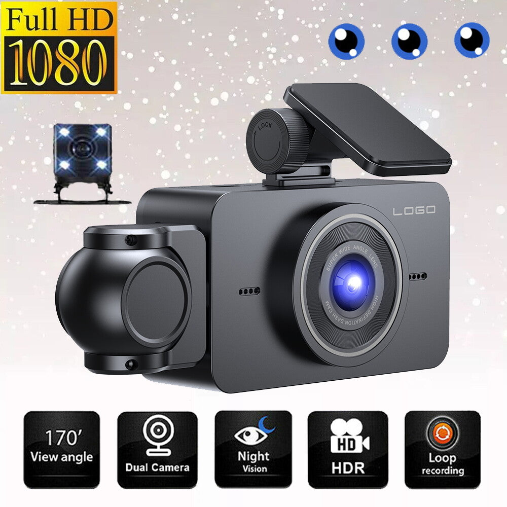 Wifi Car DVR 3 Lens Dash Cam Video Recorder G-Sensor Front Inside Rear Camera