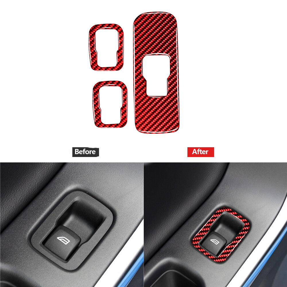 Red Carbon Fiber Window Switch Button Panel Cover Trim for Volvo V60 2010-2017