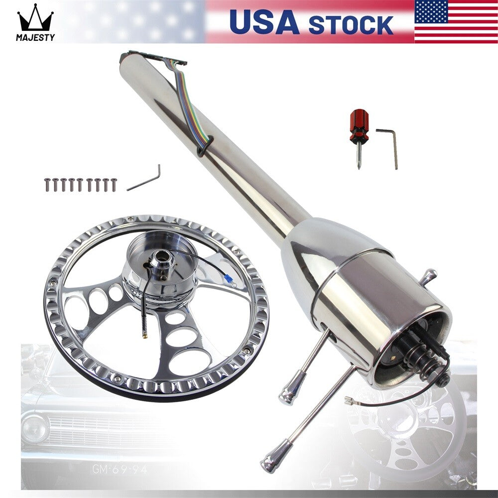 Universal GM 30'' Tilt MT Manual Steering Column w/9 Bolt Steering Wheel Silver
