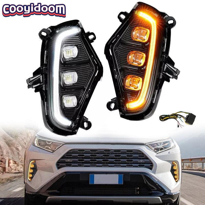 for Toyota RAV4 2019-2024 DRL Daytime Running Light LED Fog Lamp w/ Turn Signal