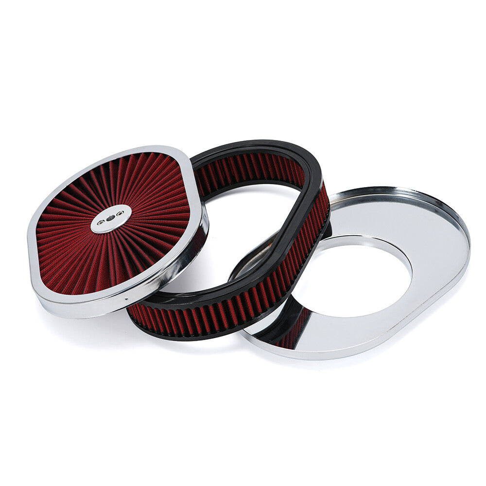 Universal Super Flow 12 Oval Washable Air Cleaner Red Element  Chrome Lid GM