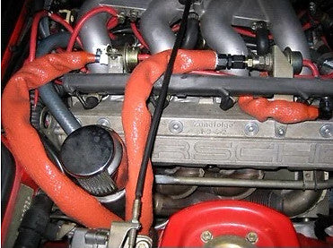 Red 3-foot fireproof woven flame insulation cover, 3/4 inch, suitable for 10AN oil fuel line.