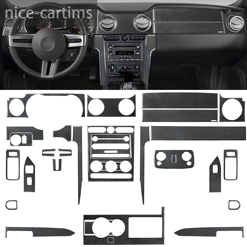 for Ford for Mustang 2005-09 Car Full Kit Interior Set Trim Cover 33PCS Carbon Fiber