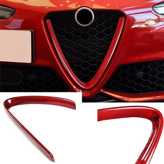 Red Carbon Fiber Front Grille Grill V Shape Trim for Alfa Romeo Giulia 2017-2022