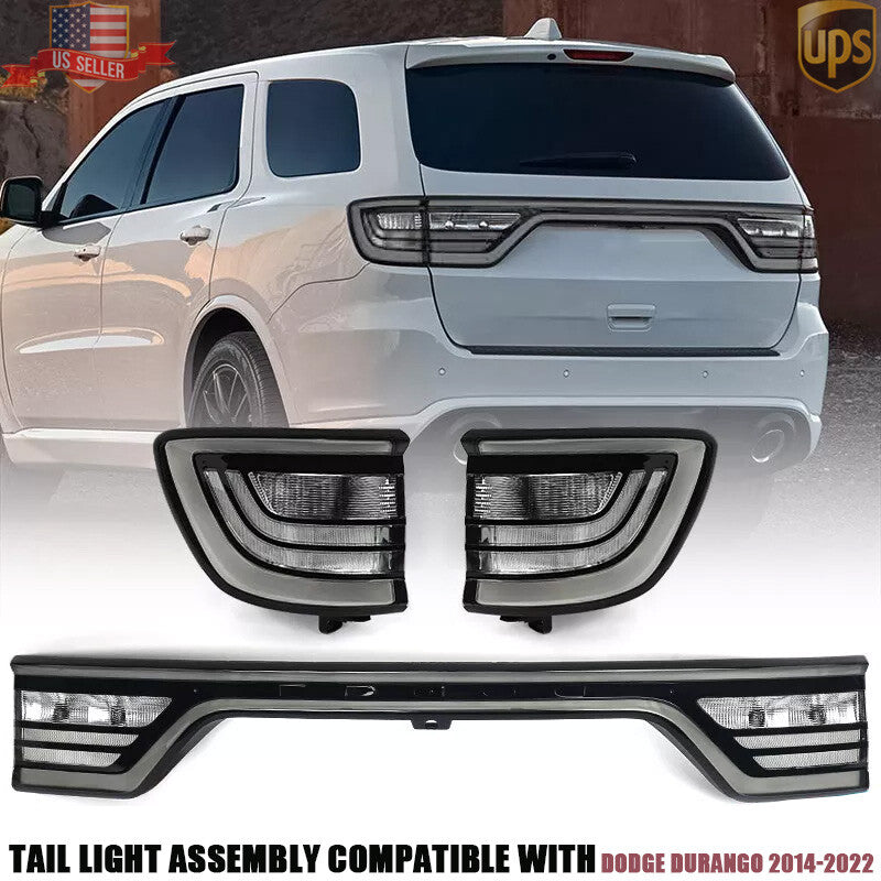 3Pcs Tail Lights For 2014-2022 for Dodge Durango Liftgate Center Camera Hole Smoked