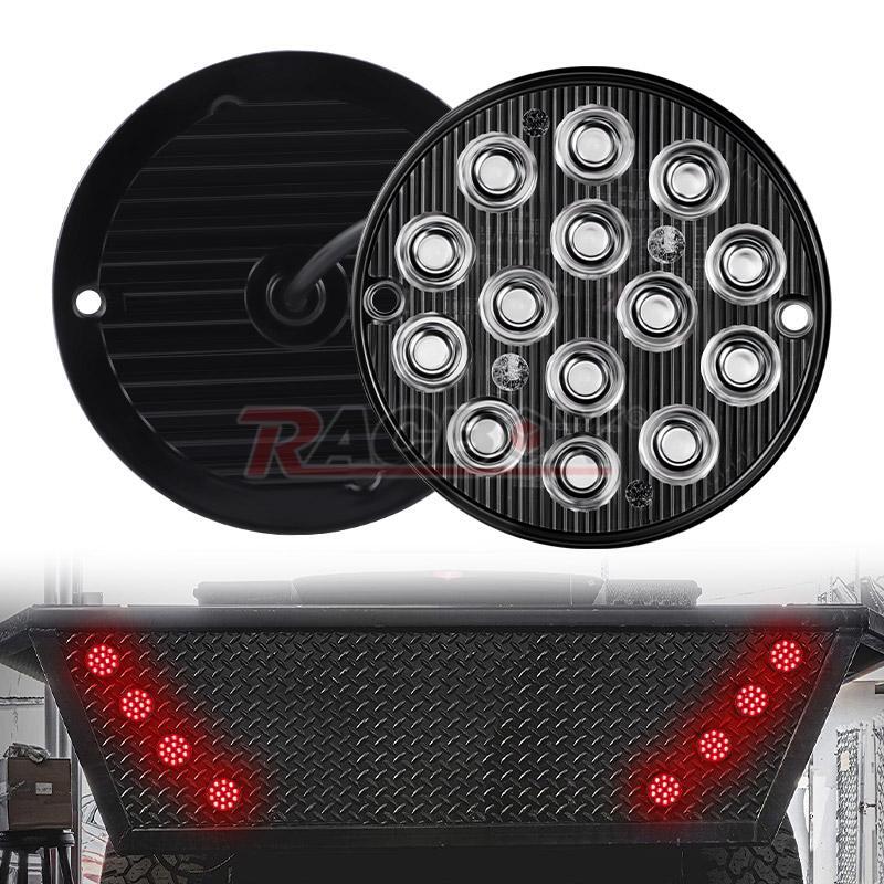 2X 3inch Round 14-LED Red Flash Stop Tail Brake Light Aluminum For Truck Trailer