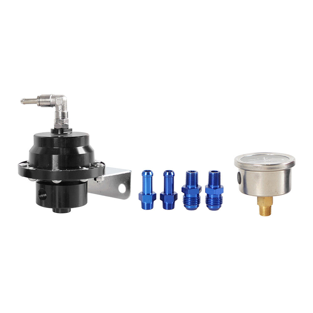 Black Universal Adjustable Car Fuel Pressure Regulator  Oil Gauge Kit 0-160 PSI