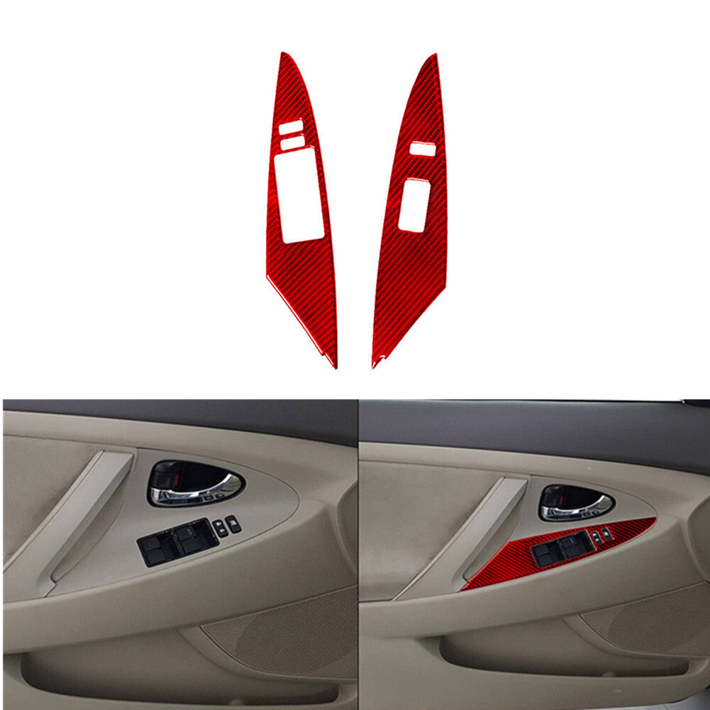 Red Carbon Fiber Front Door Window Lift Panel Cover for Toyota for Camry 2007-2011