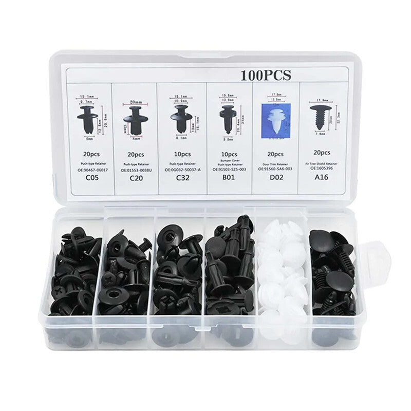100x Car Fastening Clips Fixing Pins Nylon Rivet Bumper Door Panels Removal Tool
