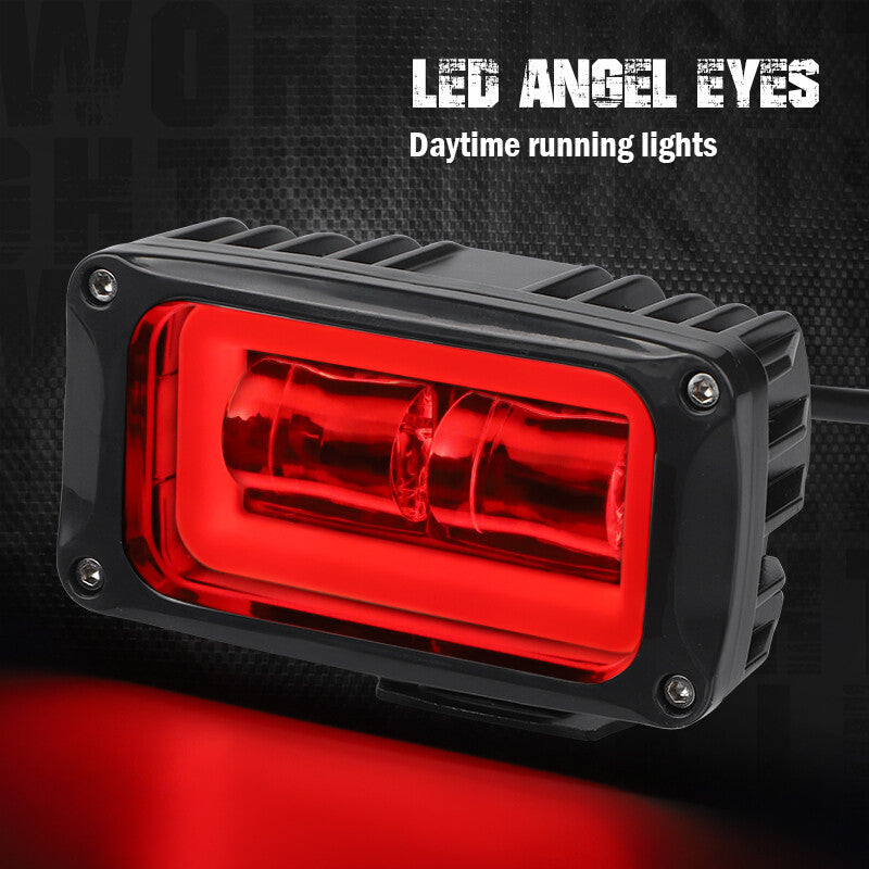 2X 4Inch Red Halo LED Work Light Bar 8D Pods Fog Driving Headlight Offroad Truck
