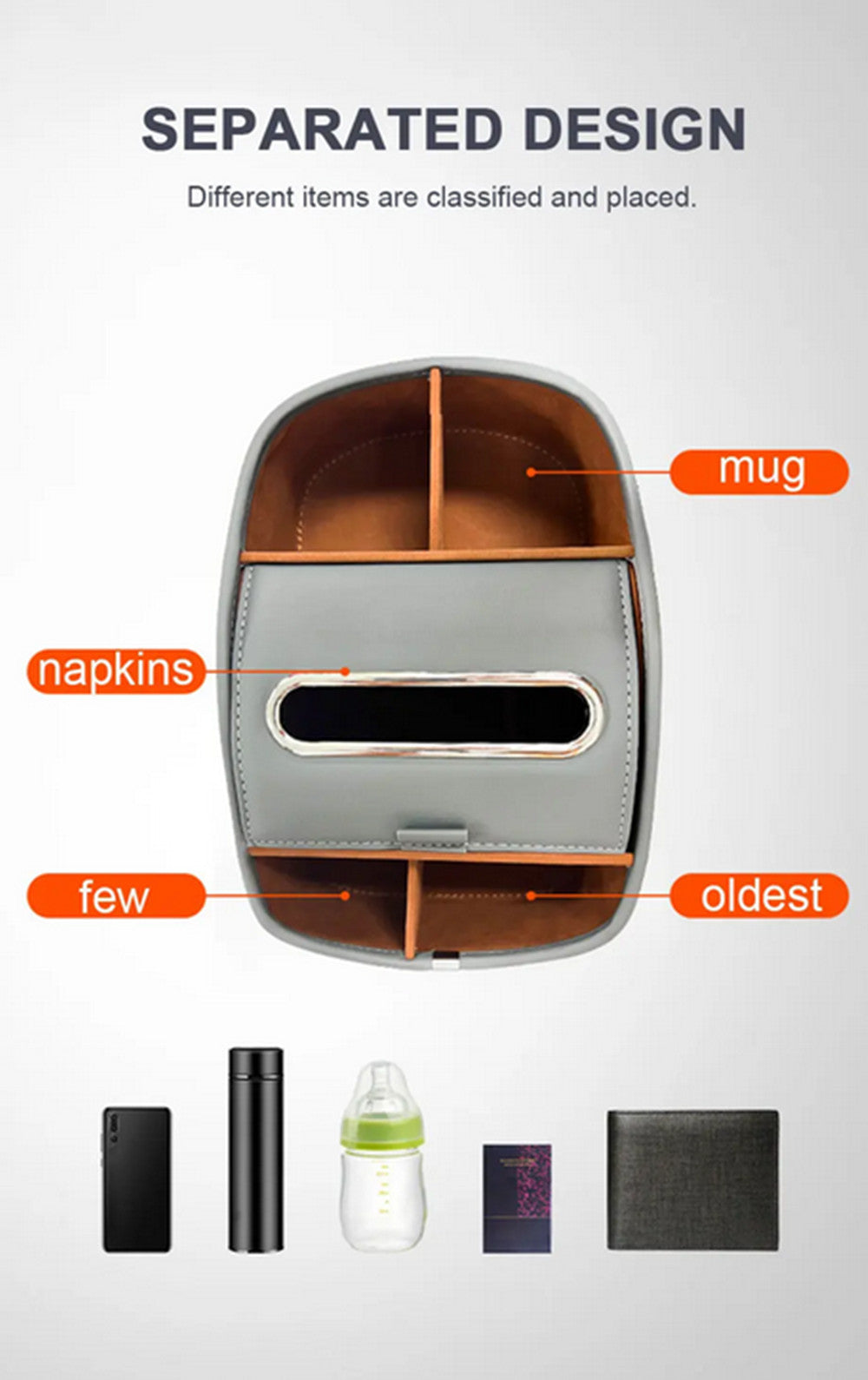 Car Centre Console Organizer Tray Armrest Storage Box Interior Accessories