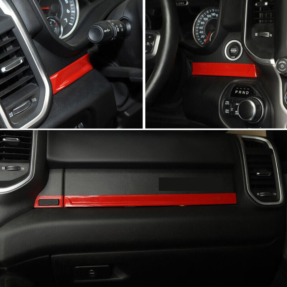 Suitable for 2019-2024 for Dodge for RAM 1500 ABS, Red Dashboard Panel Strip Trim Cover, 4P Trim.