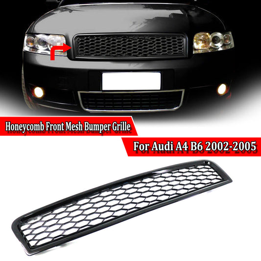 Gloss black honeycomb front center bumper grille suitable for 2001-2005 for Audi A4 B6 models.