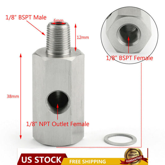 Oil Pressure Sensor Tee To NPT Adapter Turbo Supply Feed Line Meter 1/8 BSPT
