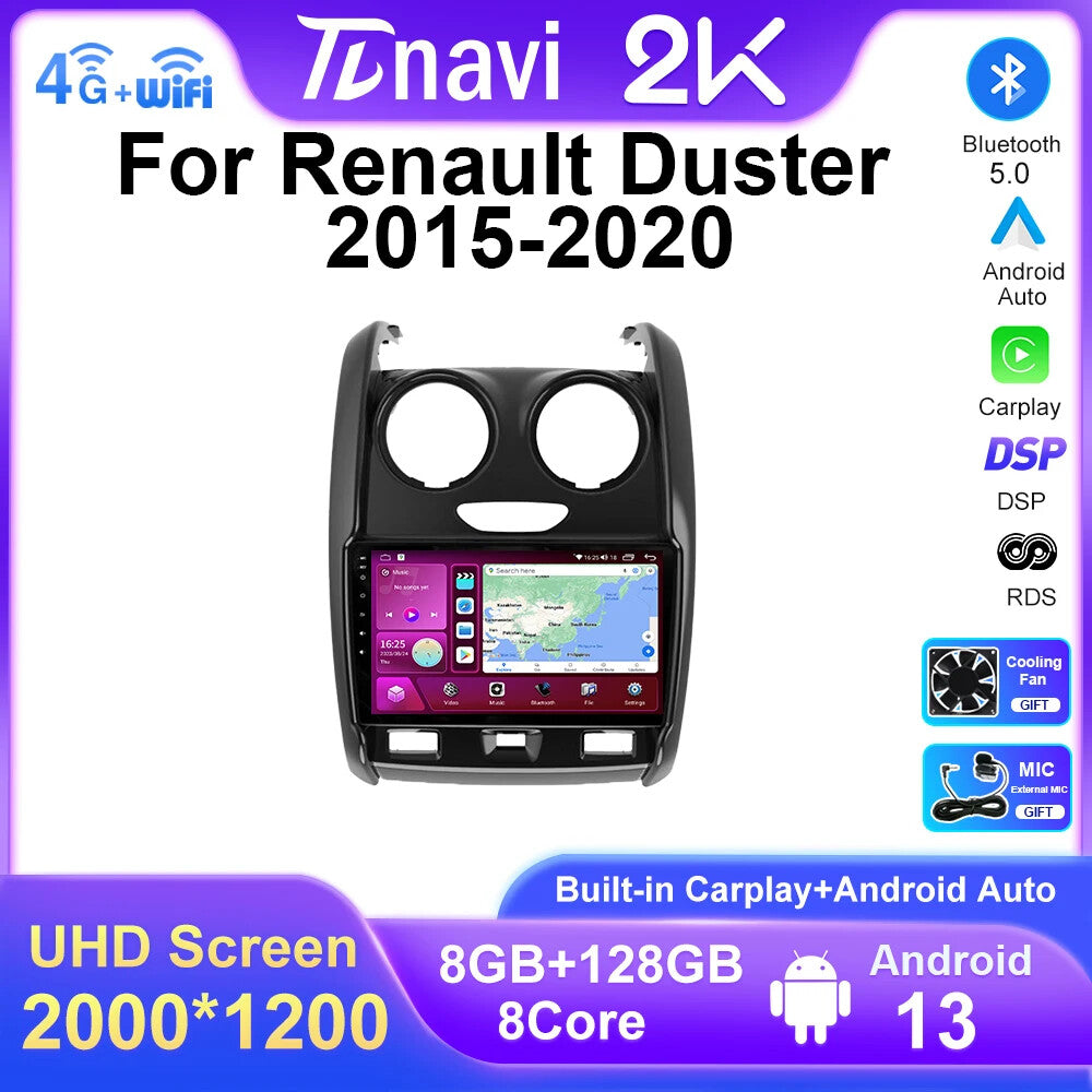 for Renault Duster 2015-2020 Carplay Car Radio Auto Multimedia Player GPS Screen
