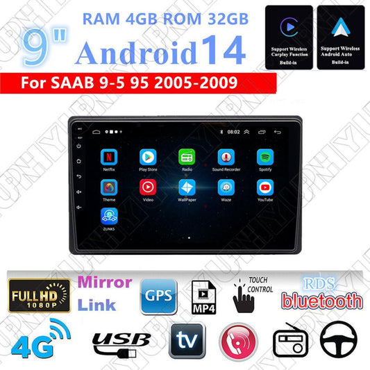9 For 2005-09 for Saab 9-5 95 Carplay 4+32GB Stereo Radio GPS Nav Head Unit Wifi FM