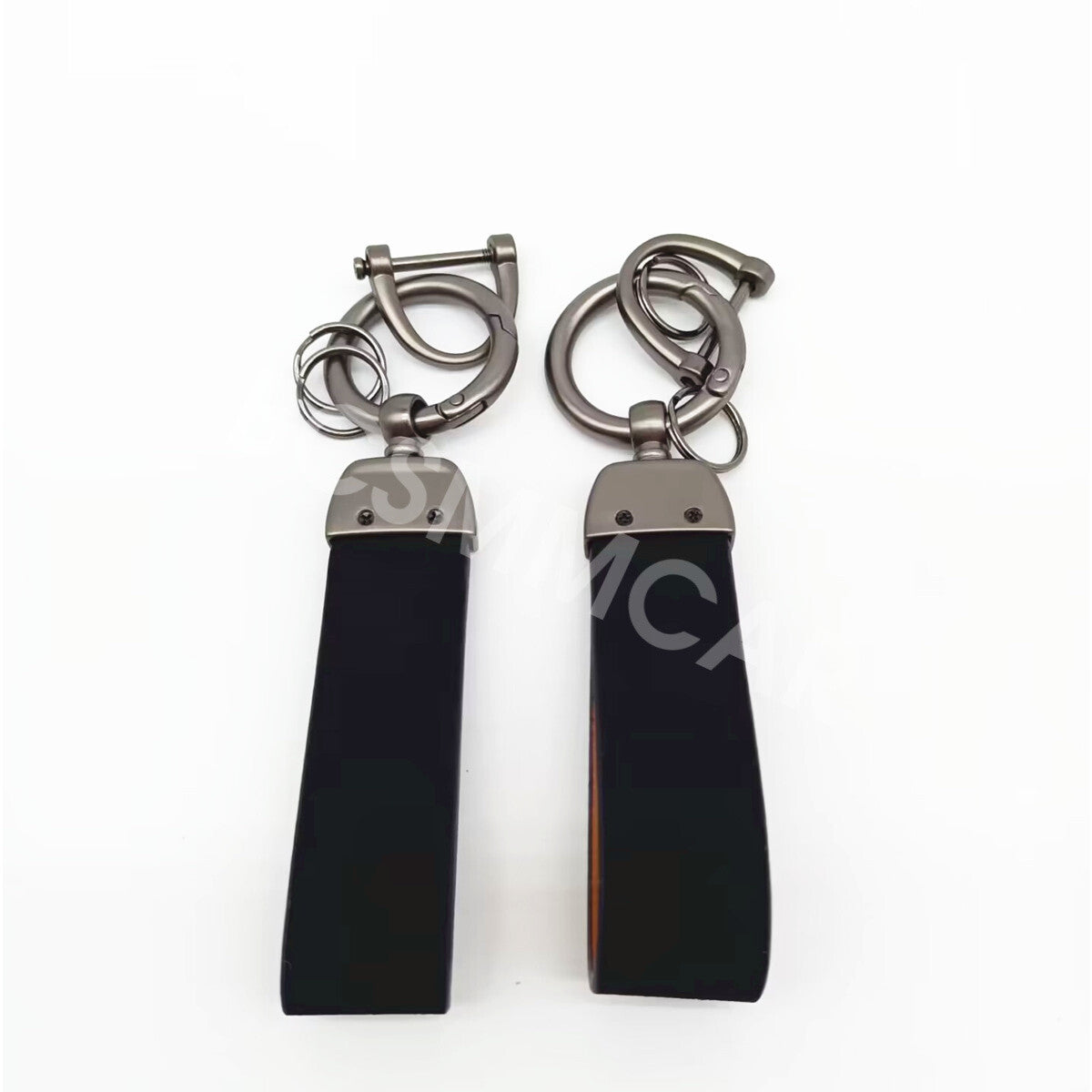 2x Black Alloy Faux Leather Strap Keyring Keychain Car Key Chain Ring Key Fob