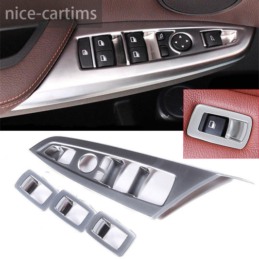 4¡ÁSilver ABS Door Window Lift Switch Button Trim for BMW X3 F25 X4 F26 2014-2017