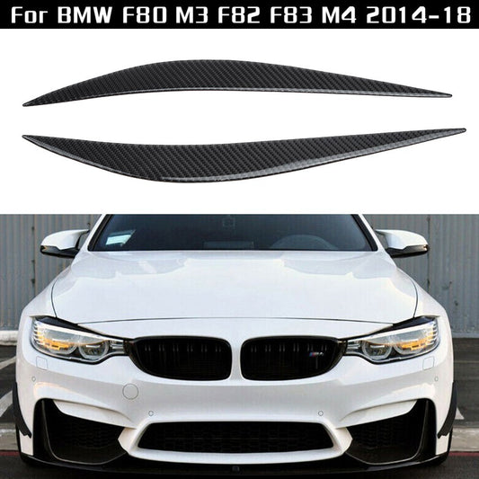 2x Carbon Fiber Headlight Eye Lid Eyebrow Cover For F80 for M3 F82 F83 14-18