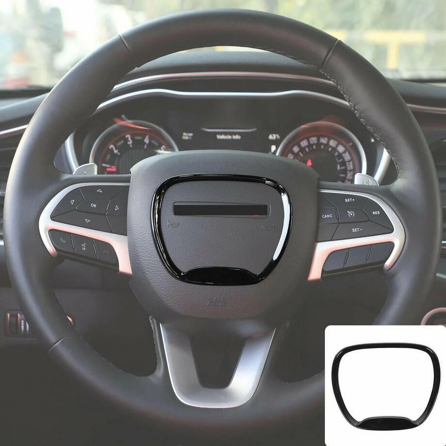 Black interior steering wheel cover trim for 2014-2024 for Dodge Durango Glossy